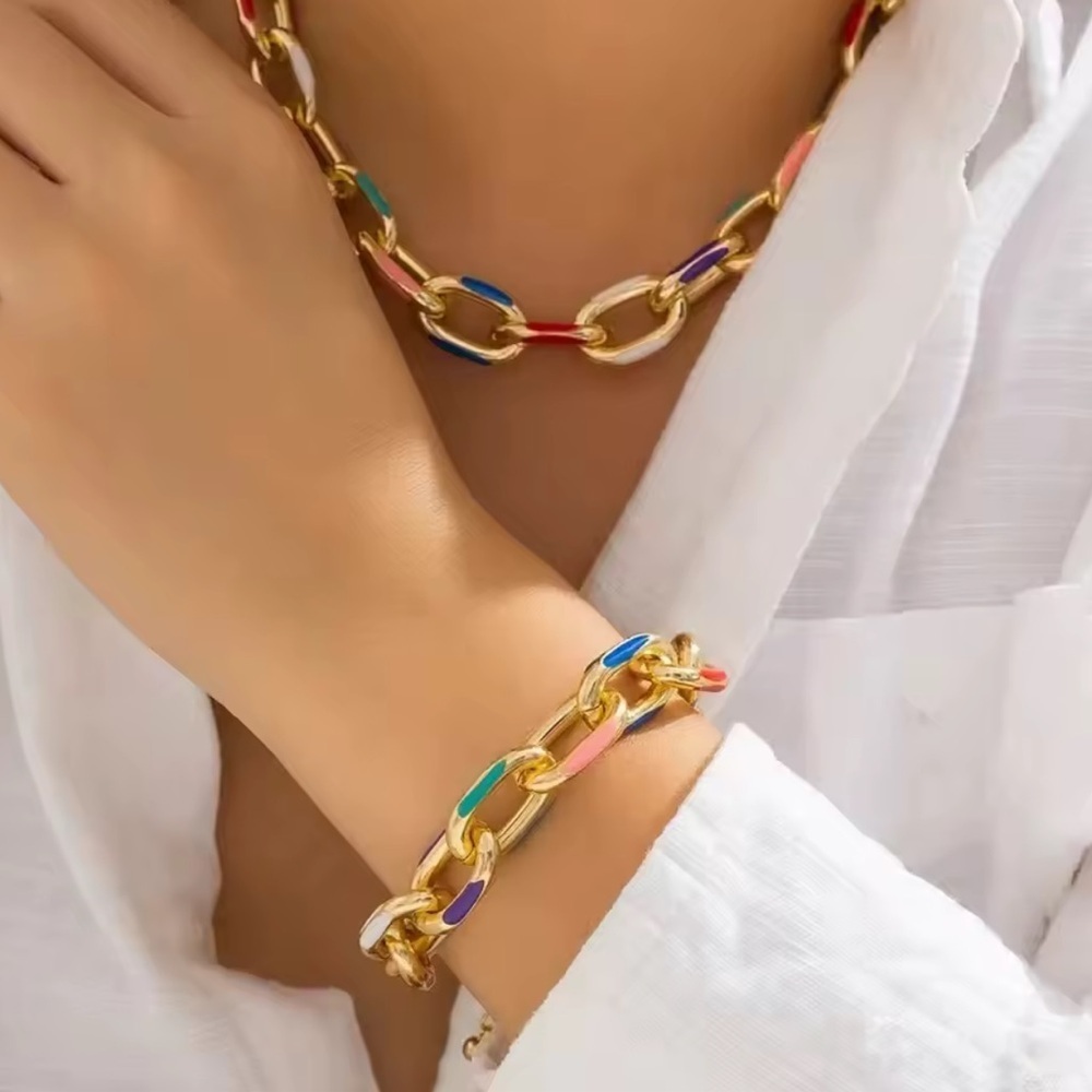 Colorful Gold Chain Necklace and Bracelet Set - Picture 3 of 7